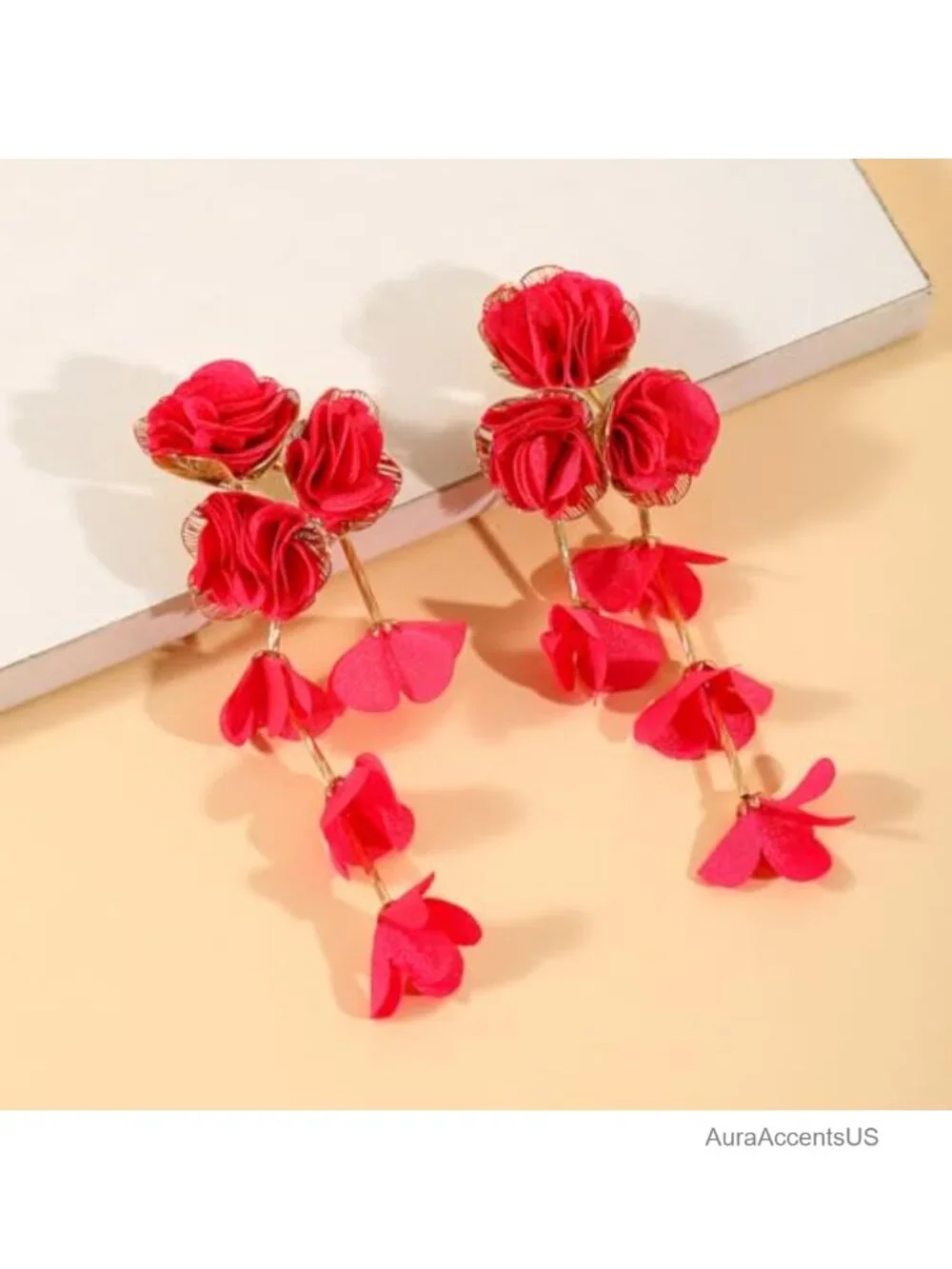 Handmade Fabric Flower Drop Dangle Earrings for Women Lightweight Statement
